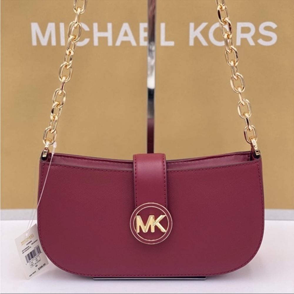 Michael Kors Burgundy Shoulder Bag with Gold Chain